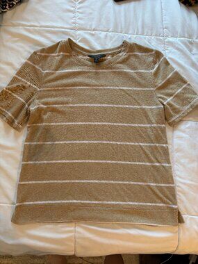 Banana Republic Linen Blend T Shirt - XS, Striped Tan